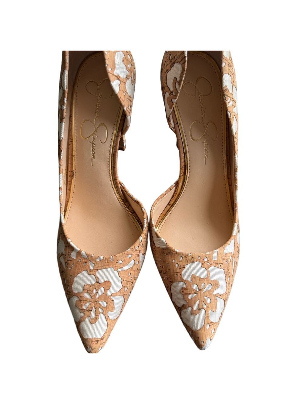 Jessica Simpson JS-Claudette Natural/White Floral Laser Cork Heels “SZ8M. NIB